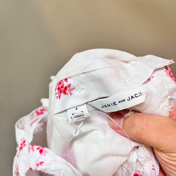 Janie And Jack Toddler Girls White & Red Summer Dress Size 4 With Floral Pattern - Picture 3 of 5